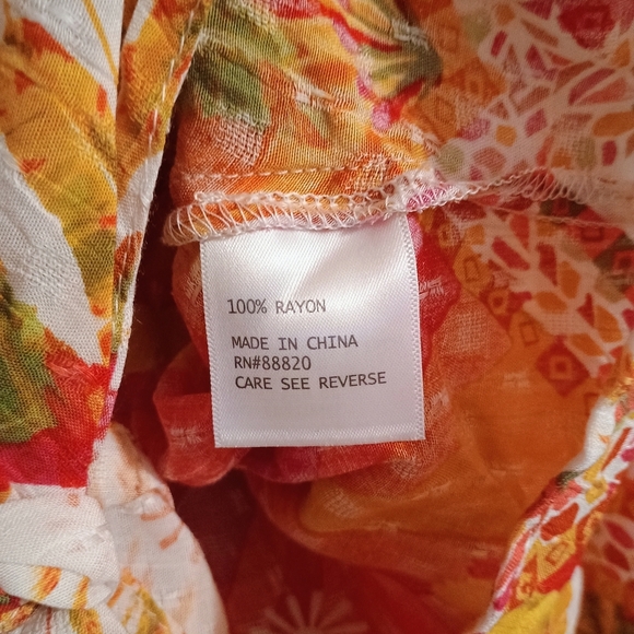 Haute Hippie Long Sleeve Tropical Orange Green Tie-Front Blouse Medium Boho - Picture 4 of 7